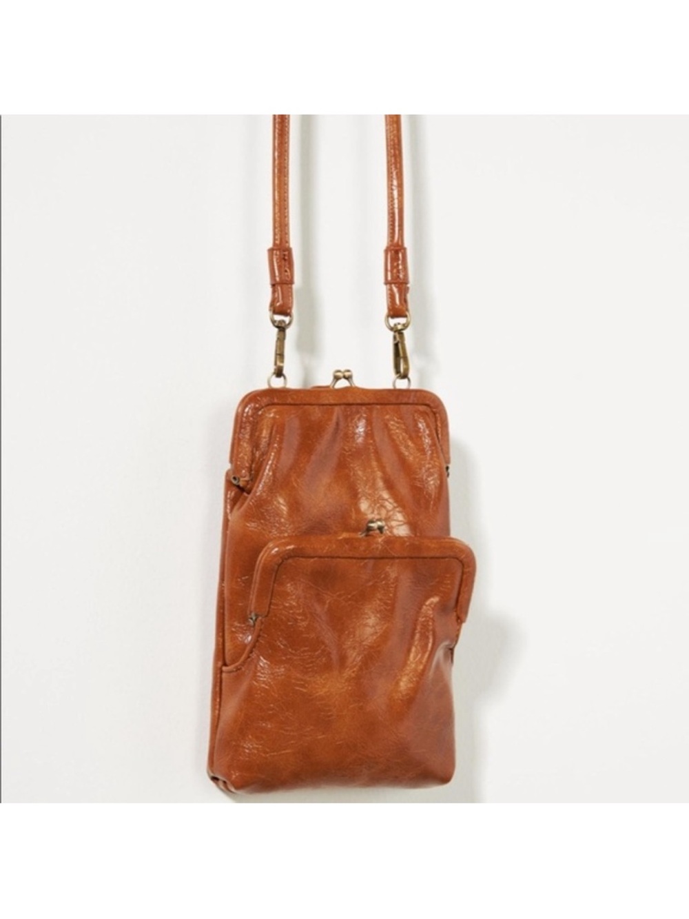 Anthropologie Leather Kiss-Lock Clutch in Warm Cognac - Hilary Clutch